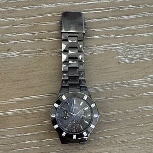 Guess Gunmetal Stainless Steel Chronograph Watch with Crystal Accents